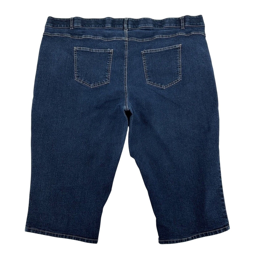 Woman Within Blue Denim Bermuda Shorts Pull On Elastic Womens Waist 32W Petite